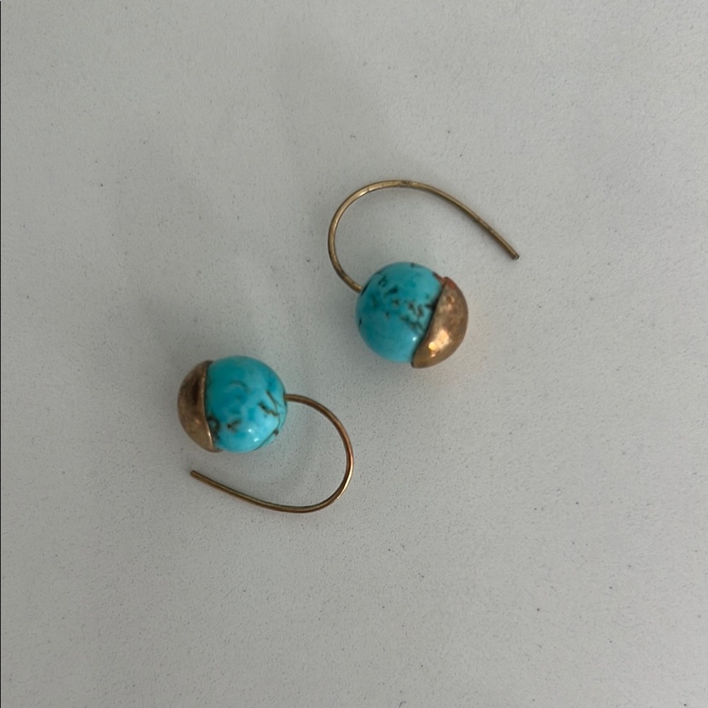 Turquoise and Gold Sphere Earrings blue ruby